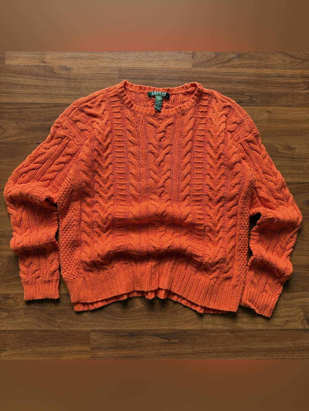 Ralph Lauren Orange Cable-Knit Crewneck Sweater